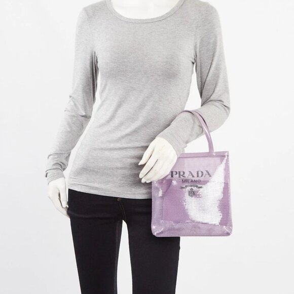Prada Purple Sequin Mesh and Leather Small Tote Bag - Picture 2 of 11